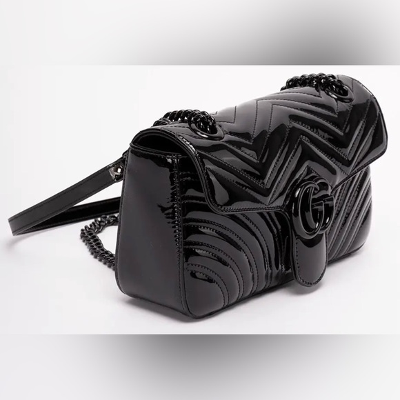 ❌❌SOLD!❌❌NEW Gucci Marmont GG Black Patent Leather Shoulder Bag Purse Authentic - Picture 8 of 11